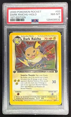2000 Pokemon Team Rocket First Edition #83/82 Dark Raichu Holo PSA 8 - Image 1
