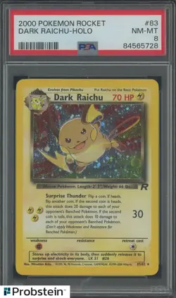 2000 Pokemon Rocket #83 Dark Raichu Holo PSA 8 NM-MT - Image 1
