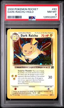 Dark Raichu 2000 Pokemon Rocket Holo #83 - PSA 8 NM-MT - Image 1