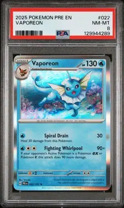 PSA 8 2025 POKEMON PRE EN-PRISMATIC EVOLUTIONS 022 VAPOREON - Image 1
