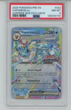 PSA 8 VAPOREON ex 2025 Pokemon PRE EN #023 SURPRISE BOX EXCLUSIVE SP - Image 1