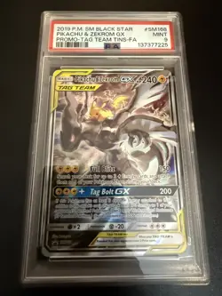 2019 POKEMON SM TAG TEAM TINS #SM168 FULL ART/PIKACHU & ZEKROM GX PSA 9 - Image 1