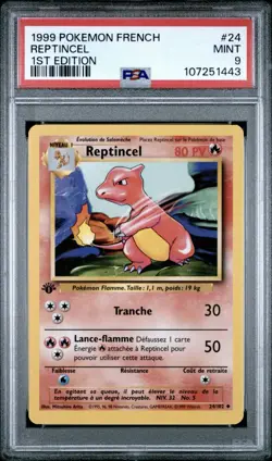 1999 Pokemon FRENCH 1st Edition Base Set Reptincel-Charmeleon 24/102 PSA 9 MINT - Image 1