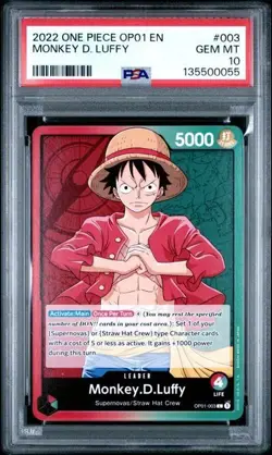2022 ONE PIECE OP01-ROMANCE DAWN 003 MONKEY D. LUFFY PRE ERRATA PSA 10 GEM MINT - Image 1