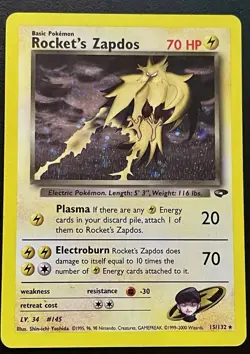 Rocket's Zapdos 15/132 Gym Challenge Holo Rare Pokemon Card - MP Condition - Image 1