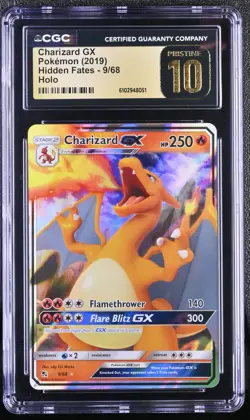 2019 POKEMON SUN & MOON HIDDEN FATES #9 CHARIZARD GX CGC 10 PRISTINE - Image 1