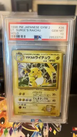 PSA 10 GEM MINT Pokemon Lt. Surge's Raichu Japanese Gym 2 #26 1998 Gym Challenge - Image 1