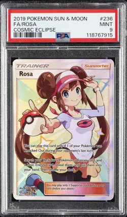 2019 POKEMON SUN & MOON COSMIC ECLIPSE #236 FULL ART/ROSA PSA 9 - Image 1