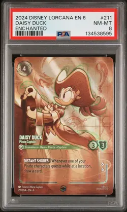 2024 DISNEY LORCANA EN 6-AZURITE SEA ENCHANTED DAISY DUCK - PIRATE CAPTAIN PSA 8 - Image 1