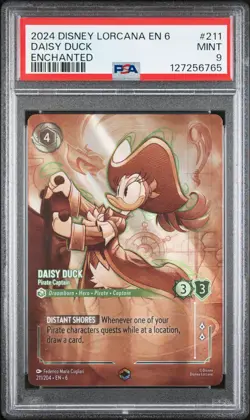 2024 DISNEY LORCANA EN 6-AZURITE SEA ENCHANTED DAISY DUCK - PIRATE CAPTAIN PSA 9 - Image 1