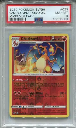 Pokemon Sword & Shield Vivid Voltage Reverse Foil #025 Charizard PSA 8 - Image 1