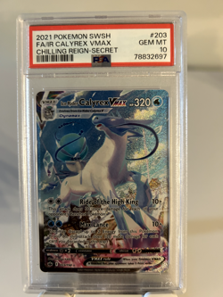 2021 Pokemon TCG Chilling Reign Ice Rider Calyrex VMAX #203 Alternate Art PSA 10 - Image 1