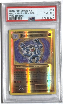 2016 POKEMON XY EVOLUTIONS #59 MACHAMP REVERSE Holo FOIL PSA 8 NM-MT - Image 1