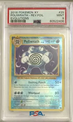 2016 Pokemon Base Set XY Evolutions Poliwrath Reverse Holo Foil 25/108 PSA 9 - Image 1