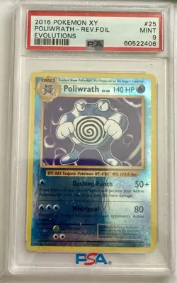 2016 Pokemon Base Set XY Evolutions Poliwrath Reverse Holo Foil 25/108 PSA 9 - Image 3