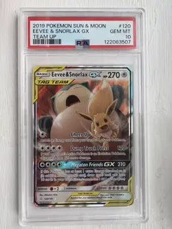 Pokemon TCG Eevee & Snorlax GX Sun Moon Tag Team Card 120/181 PSA 10 Gem MT - Image 1