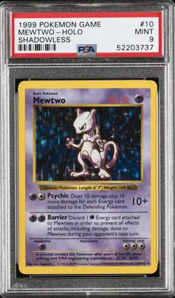 1999 POKEMON BASE SET SHADOWLESS #10 MEWTWO-HOLO PSA 9 - Image 1