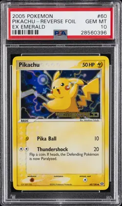 2005 POKEMON EX EMERALD #60 PIKACHU-REVERSE FOIL PSA 10 - Image 1