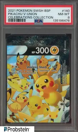2021 POKEMON SWSH BLACK STAR PROMO #140 PIKACHU V-UNION CELEBRATIONS COLL PSA 8 - Image 1