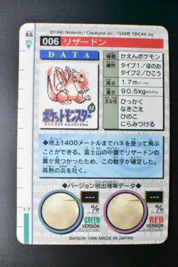 Charizard File No. 006 Carddass Vending Red 1996 Prism Pokemon Card - Image 5