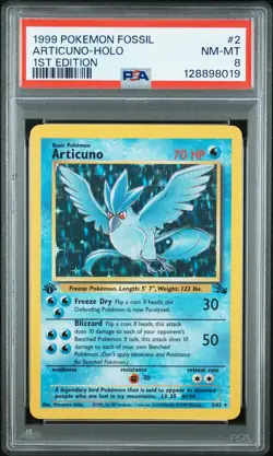 1999 POKEMON FOSSIL 1ST EDITION #2 ARTICUNO-HOLO PSA 8 - Image 1