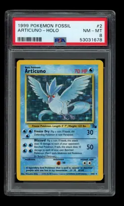 1999 WOTC POKEMON FOSSIL UNLIMITED ARTICUNO 2/62 HOLO RARE PSA 8 NM-MT - Image 1