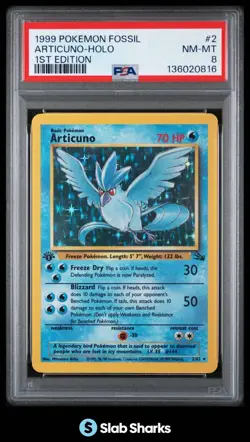 1999 POKEMON FOSSIL 1ST EDITION #2/62 ARTICUNO HOLO RARE PSA 8 - Image 1