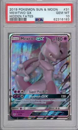 Pokemon Sun & Moon Hidden Fates GX Card #31 Mewtwo PSA 10 - Image 1