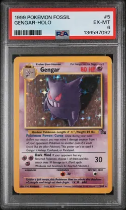 1999 Pokemon TCG Fossil 5 Gengar-Holo PSA 6 Excellent-Mint WOTC - Image 1