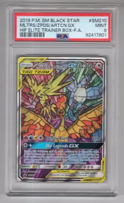 Pokemon Sun & Moon Hidden Fates ETB SM210 Moltres & Zapdos & Articuno PSA 9 - Image 1