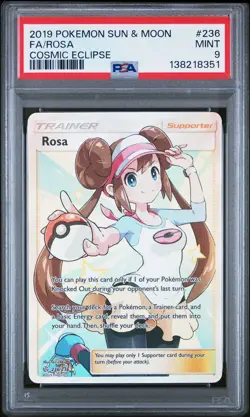 2019 POKEMON SUN & MOON COSMIC ECLIPSE #236 FULL ART/ROSA PSA 9 - Image 1