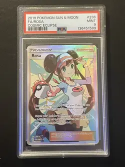 2019 POKEMON SUN & MOON COSMIC ECLIPSE #236 FULL ART/ROSA PSA 9 - Image 1