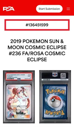 2019 POKEMON SUN & MOON COSMIC ECLIPSE #236 FULL ART/ROSA PSA 9 - Image 3