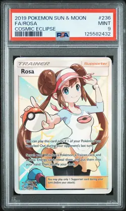 2019 POKEMON SUN & MOON COSMIC ECLIPSE #236 FULL ART/ROSA PSA 9 - Image 1