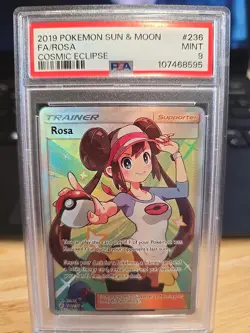 2019 POKEMON SUN & MOON COSMIC ECLIPSE #236 FULL ART/ROSA PSA 9 - Image 1