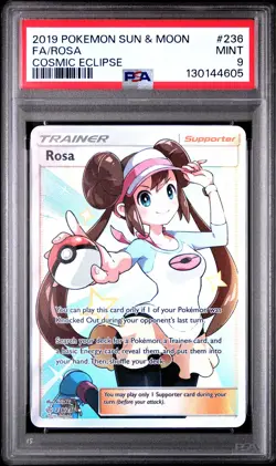 2019 POKEMON SUN & MOON COSMIC ECLIPSE #236 FULL ART/ROSA PSA 9 - Image 1