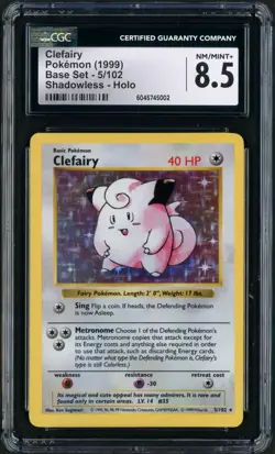 1999 Pokemon Base Set Shadowless Unlimited Clefairy Holo Rare 5/102 CGC 8.5 - Image 1