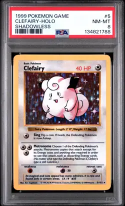 1999 POKEMON BASE SET SHADOWLESS #5 CLEFAIRY-HOLO PSA 8 - Image 1