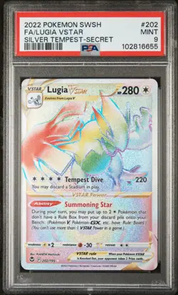 PSA 9 Lugia Vstar 202/195 Rainbow Secret Rare Silver Tempest Pokemon Card - Image 1