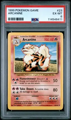 1999 POKEMON GAME #23 ARCANINE PSA EX-MT 6 - Image 1