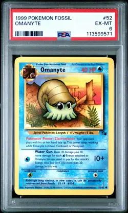 1999 POKEMON FOSSIL #52 OMANYTE PSA EX-MT 6 - Image 1