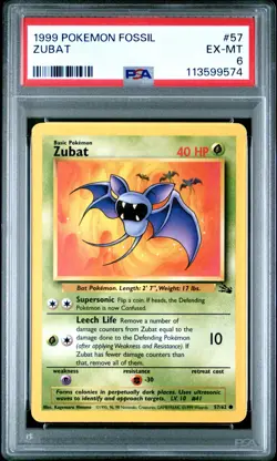 1999 POKEMON FOSSIL #57 ZUBAT PSA EX-MT 6 - Image 1