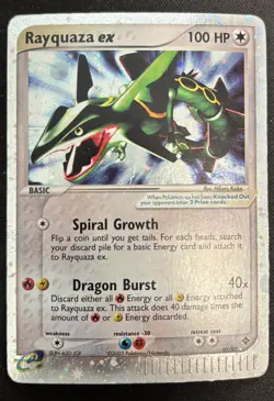 2003 Pokemon Rayquaza ex 97/97 EX Dragon Ultra Rare Holo DMG w/ Swirl - Image 1