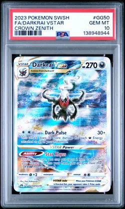 2023 POKEMON SWORD & SHIELD CROWN ZENITH #GG50 FULL ART/DARKRAI VSTAR PSA 10 - Image 1