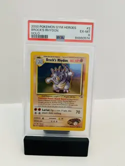 PSA 6 EX-MT 2000 Pokemon Gym Heroes Brock’s Rhydon Holo - Image 1
