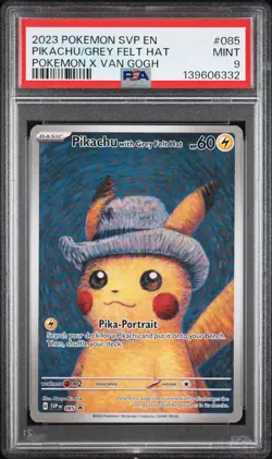 2023 POKEMON SVP POKEMON X VAN GOGH PROMO #085 PIKACHU WITH GREY FELT HAT PSA 9 - Image 1