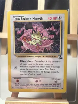 Pokemon Team Rockets Meowth 18 Black Star Promo Rare Card WOTC Vintage 1999 - Image 1