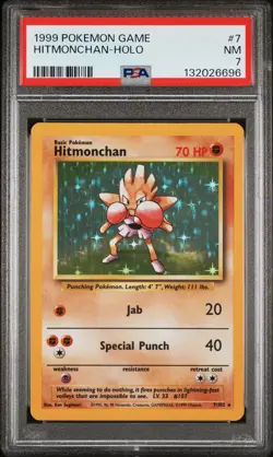 1999 Pokemon Base Set Hitmonchan Holo PSA 7 #7/102 - Image 1