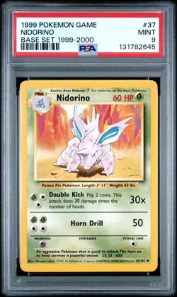 1999 POKEMON BASE SET 1999-2000 “4TH PRINT” #37 NIDORINO PSA 9 - Image 1