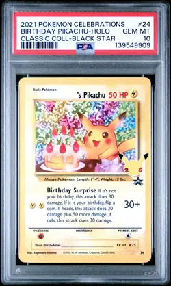 Birthday Pikachu Holo 24 Celebrations Classic Collection Pokemon PSA 10 *909 - Image 1